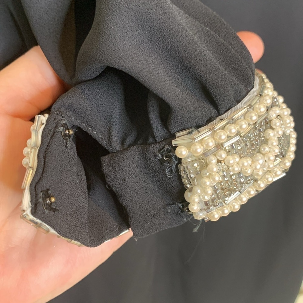 Vintage Pearl Beaded Rhinestone Jeweled Neckline Embellished Lined Shift Dress M - Picture 14 of 17